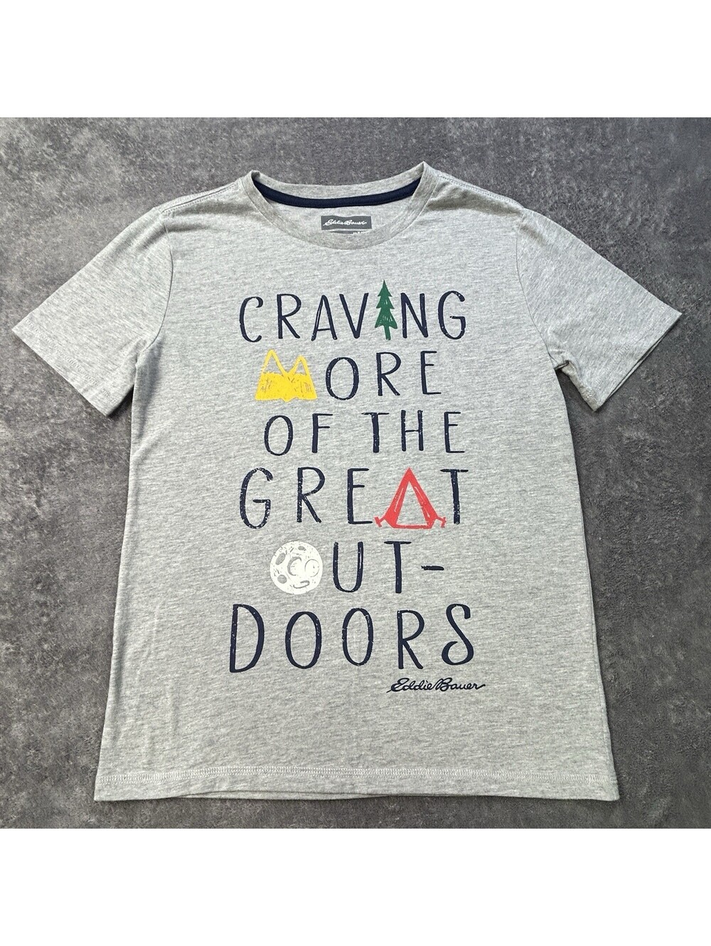 Eddie Bauer Kids M 10/12 Great Outdoors Graphic T-Shirt Gray Camping